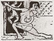 Ernst Ludwig Kirchner Practising dancer - Wood-cut painting